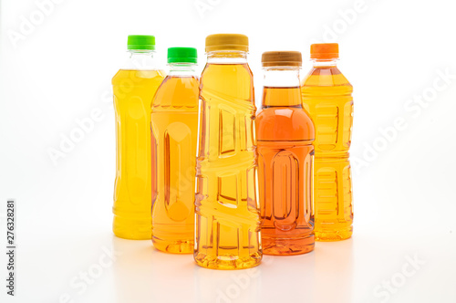 bottle of ice tea and green tea on white background photo