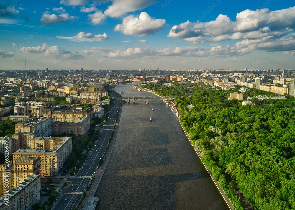 Fototapeta premium Moscow panorama - river aerial view