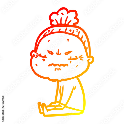 warm gradient line drawing cartoon annoyed old lady