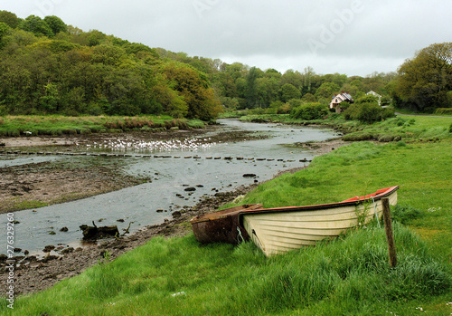Cresswell Quay in Pembrokeshire, South Wales, with Wading Birds and Boat photo