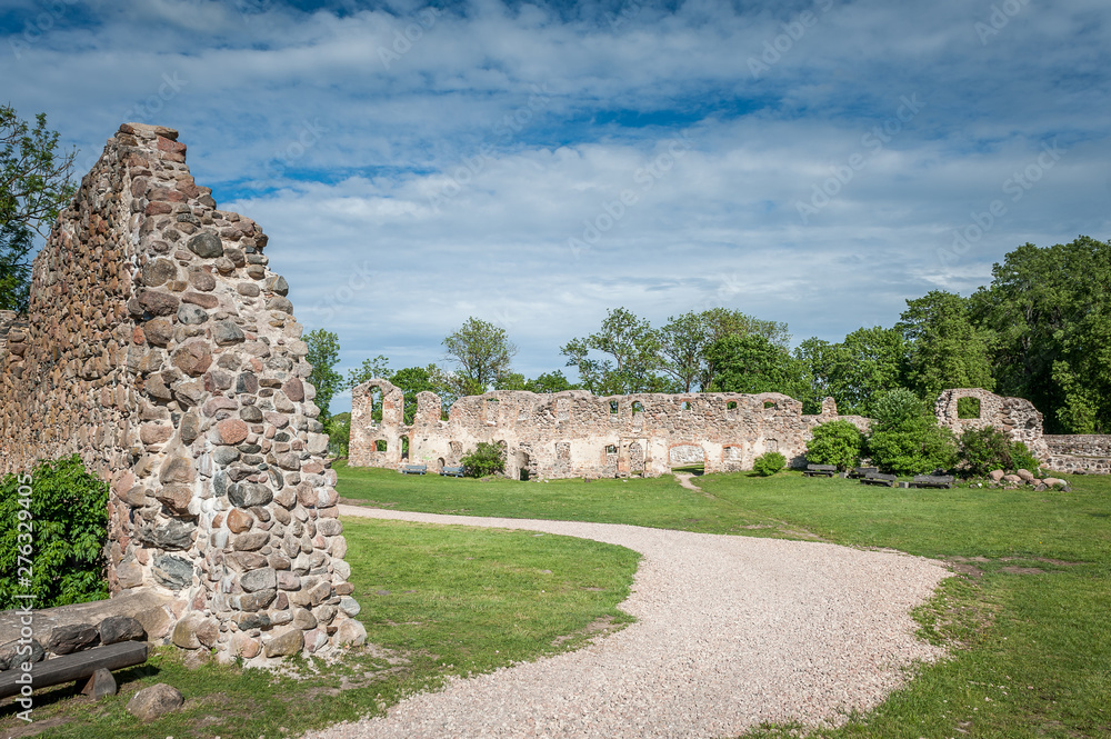 Ancient ruins of a knight's castle in Dobele, Latvia. Livonian order..