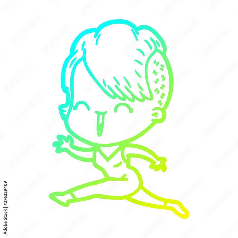 Obraz premium cold gradient line drawing cartoon happy hipster girl