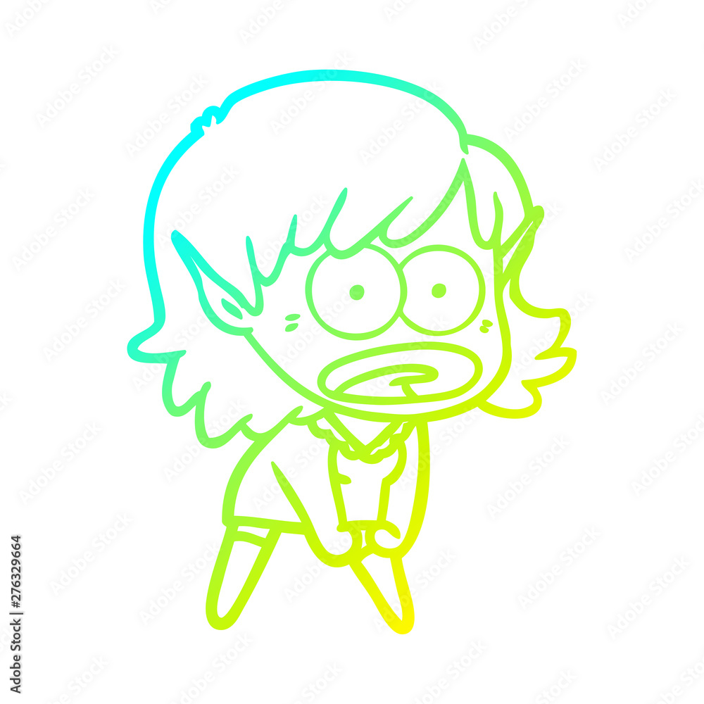 Fototapeta premium cold gradient line drawing cartoon shocked elf girl