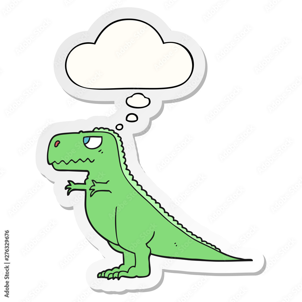 cartoon dinosaur and thought bubble as a printed sticker cartoon dinosaur and thought bubble as a printed sticker