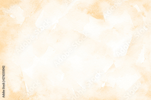 Abstract light orange background with peach color. Watercolor elegant warm backdrop. Vintage texture with white center. Pastel beige paper with orange border for halloween design in hand painted style