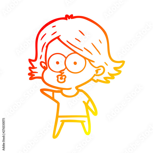 warm gradient line drawing cartoon girl pouting