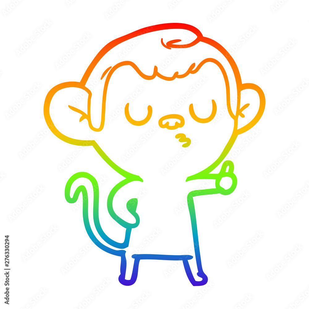 Fototapeta premium rainbow gradient line drawing cartoon calm monkey
