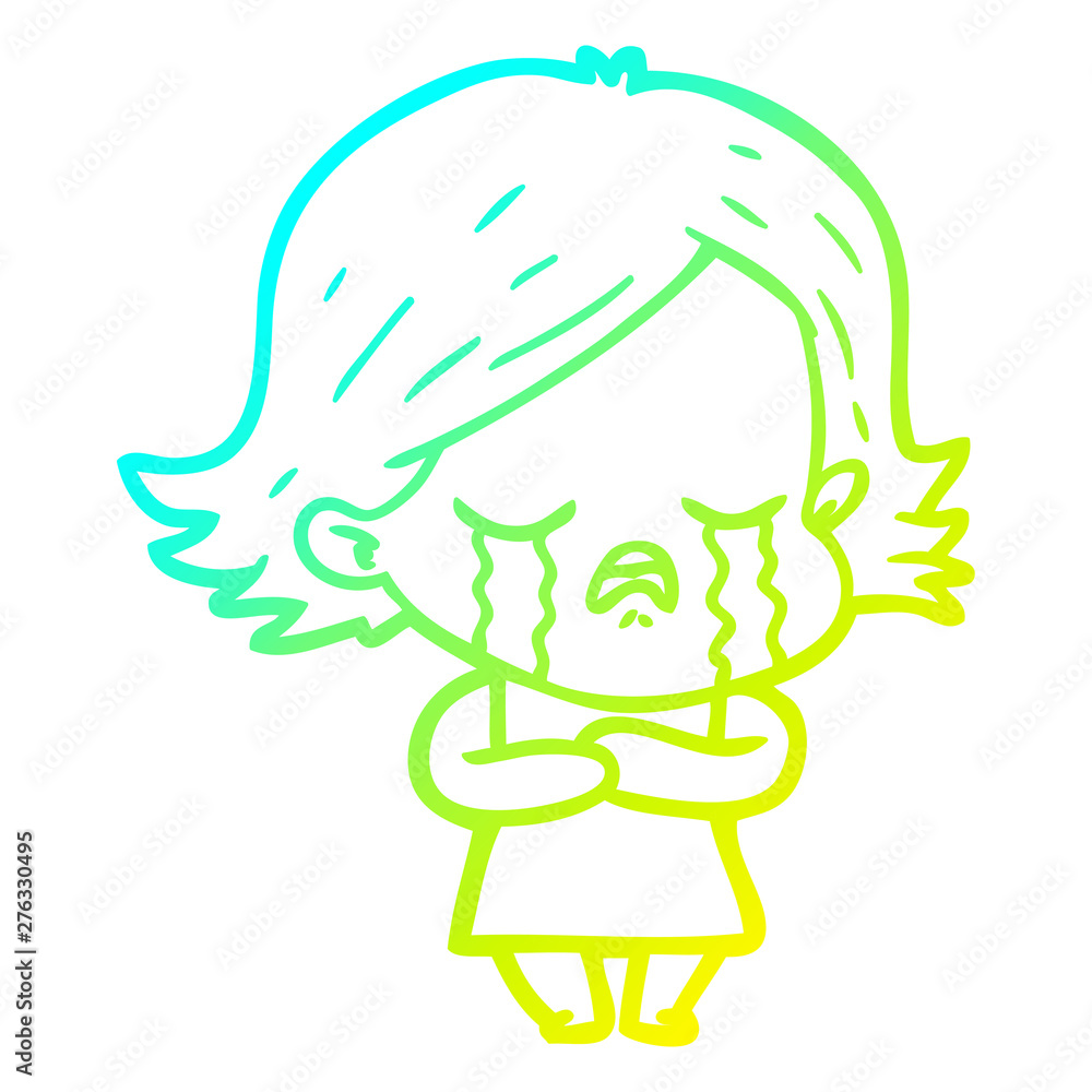 Obraz premium cold gradient line drawing cartoon girl crying