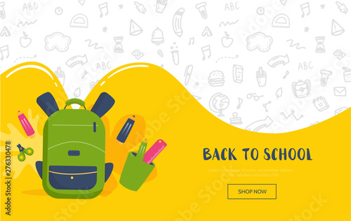 Back to school banner, simple design for any purposes. Study concept. Creative sale promotion vector element. Colorful line background