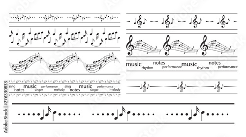seamless borders with music notes - vector musical frames