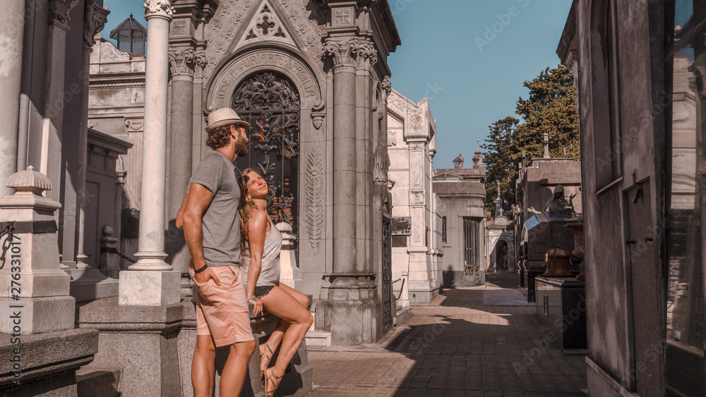 Young couple exploring Recoleta Cementary in Buenos Aires