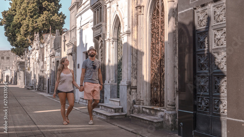 Young couple exploring Recoleta Cementary in Buenos Aires