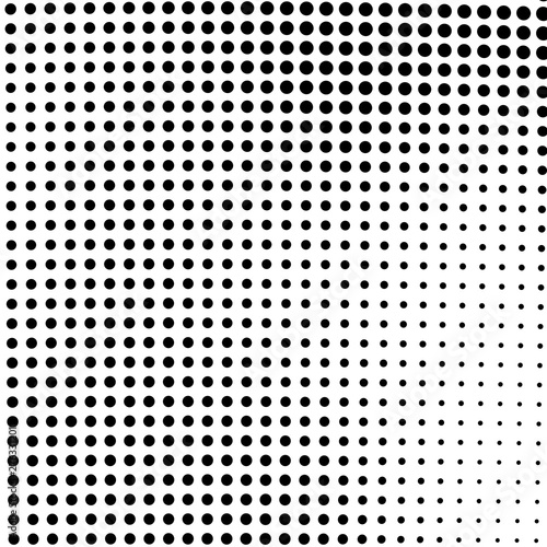 Abstract halftone texture wave dots black on white background.