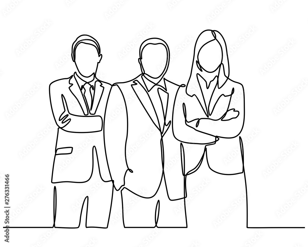 Continuous line drawing of businessman and businesswoman standing. business partners discussing documents and ideas at meeting. vector illustration isolated on white background. Continuous line drawing of businessman and businesswoman standing. business partners discussing documents and ideas at meeting. vector illustration isolated on white background.