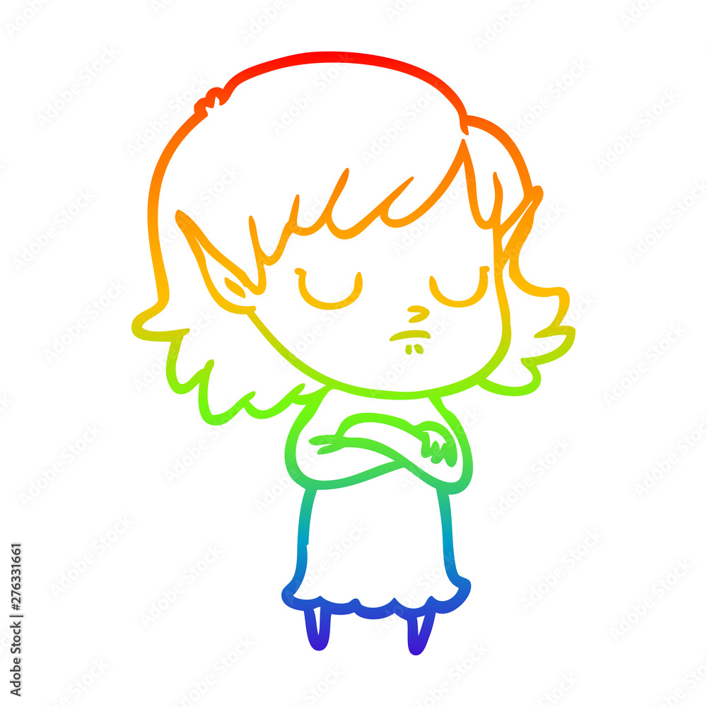 rainbow gradient line drawing cartoon elf girl rainbow gradient line drawing cartoon elf girl