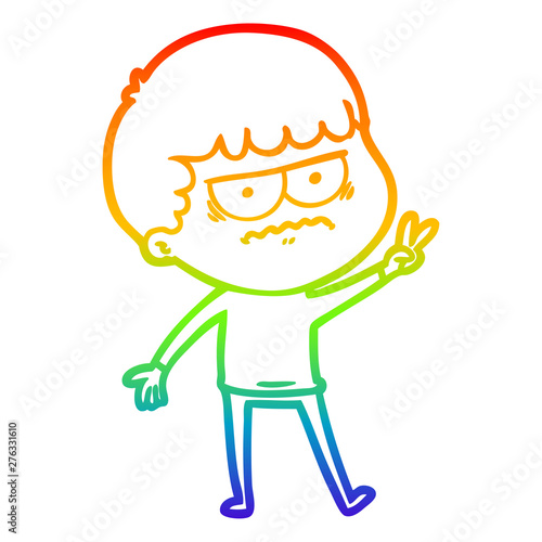 rainbow gradient line drawing cartoon annoyed man