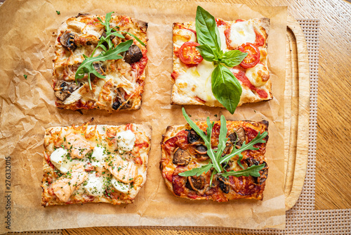 slice of italian pizza in the pizzeria photo