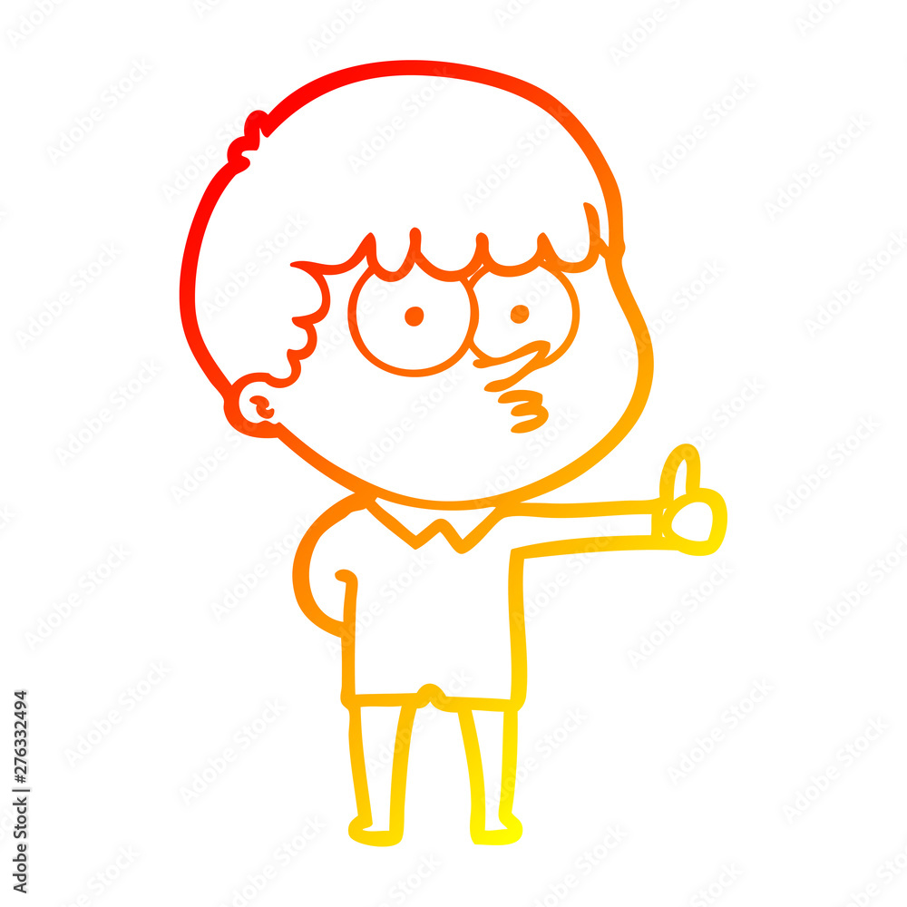 warm gradient line drawing cartoon curious boy giving thumbs up sign warm gradient line drawing cartoon curious boy giving thumbs up sign