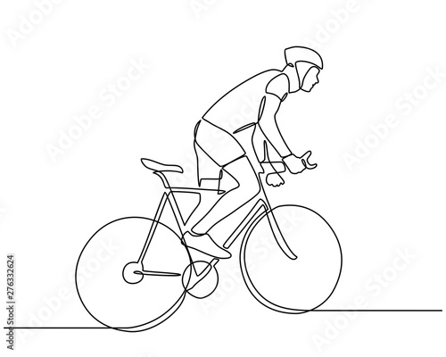 Continuous line drawings of Cyclist riding a bicycle isolated against white background. Sport fitness motivation and inspiration. Men's fitness sports athletes ride bicycles. Vector illustration