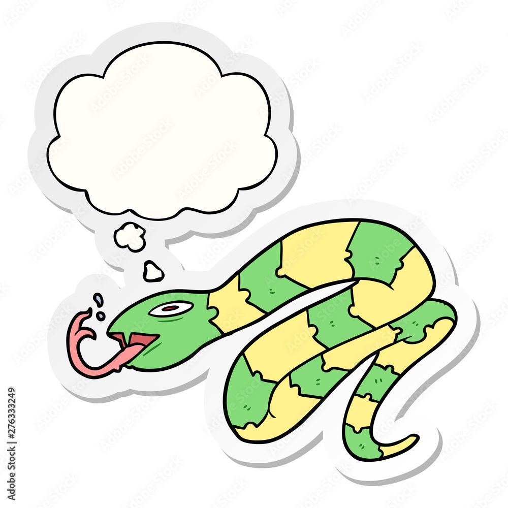 cartoon hissing snake and thought bubble as a printed sticker cartoon hissing snake and thought bubble as a printed sticker