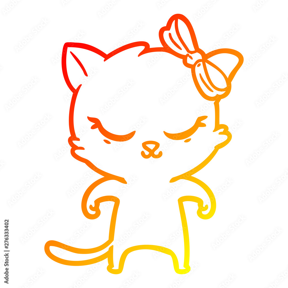warm gradient line drawing cute cartoon cat with bow warm gradient line drawing cute cartoon cat with bow