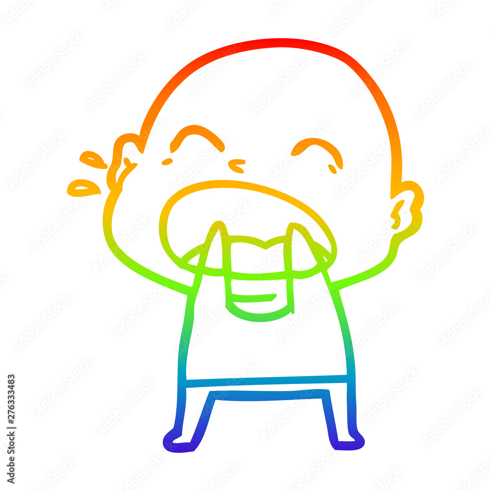 rainbow gradient line drawing cartoon shouting bald man