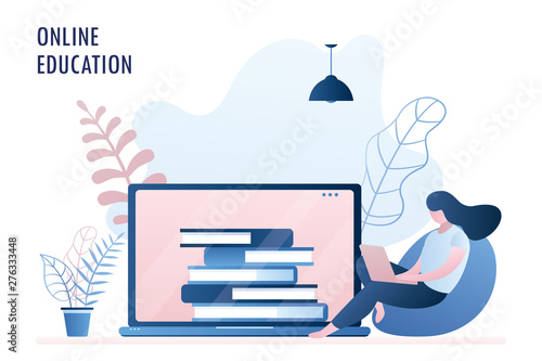 Computer screen with books,female with laptop,web site with online education or courses,