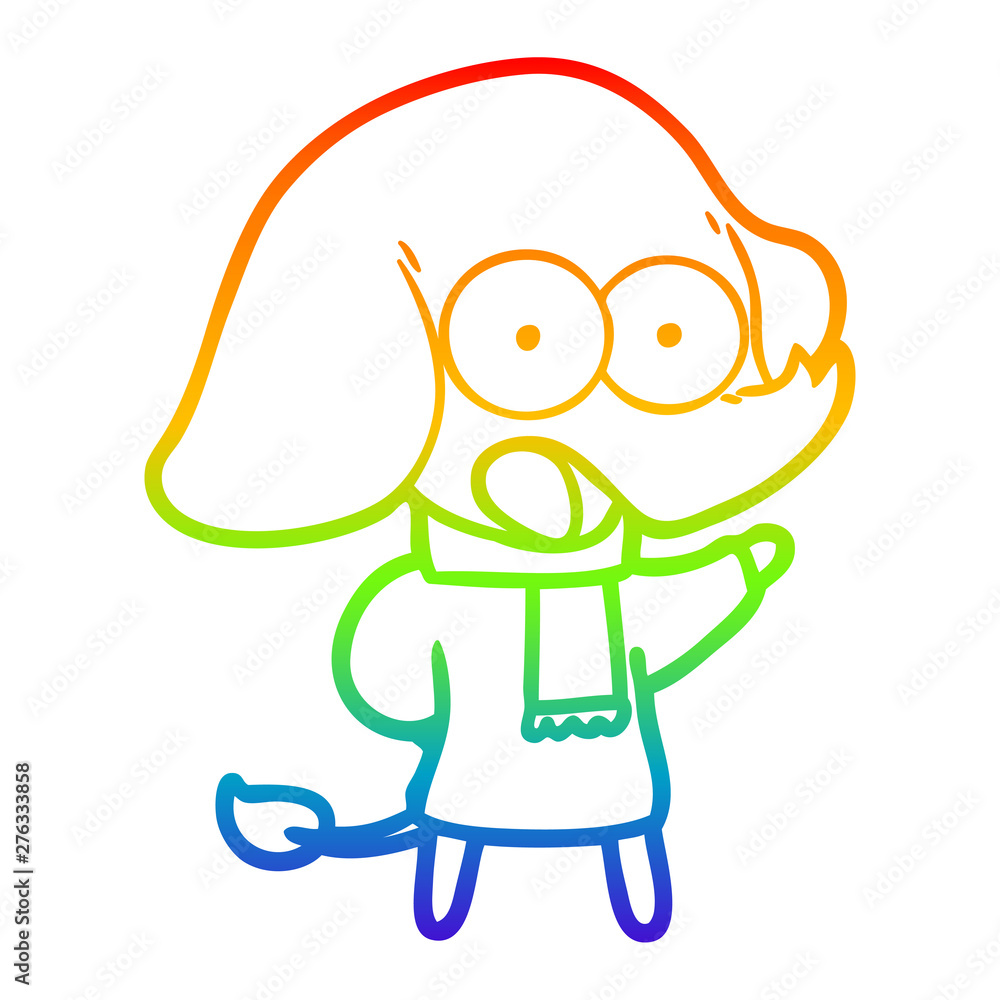 Obraz premium rainbow gradient line drawing cute cartoon elephant