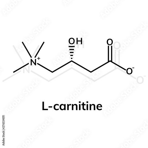 L-carnitine chemical formula on white background