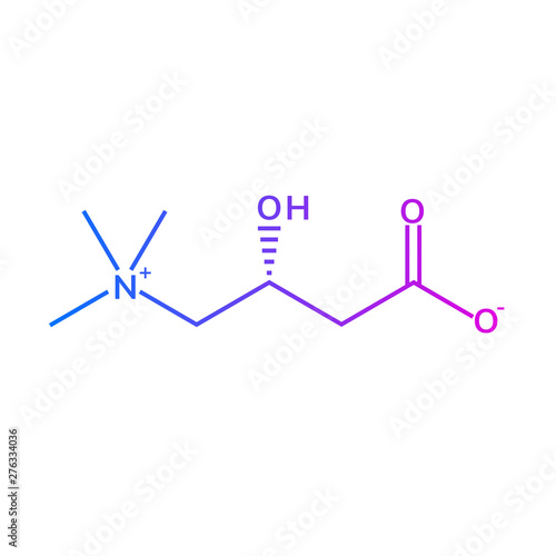 L-carnitine chemical formula on white background