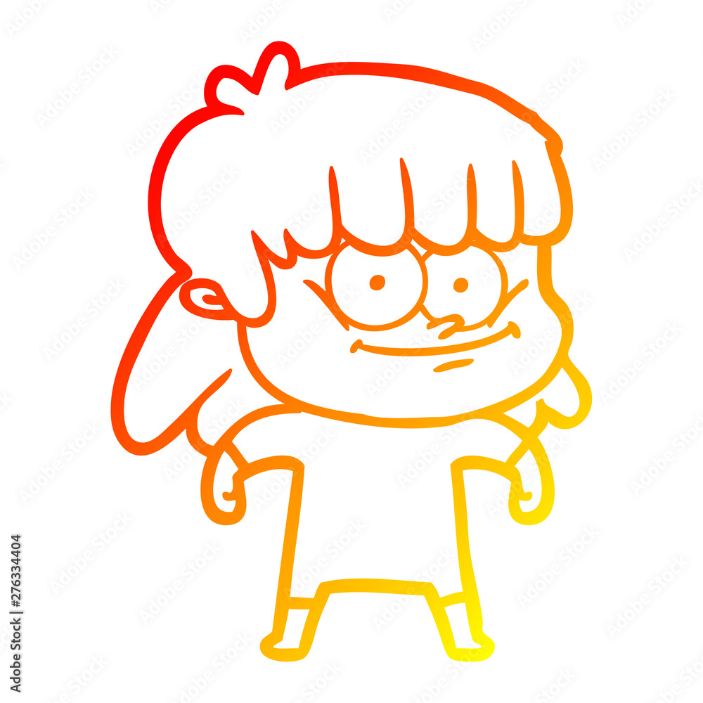 warm gradient line drawing cartoon smiling woman warm gradient line drawing cartoon smiling woman