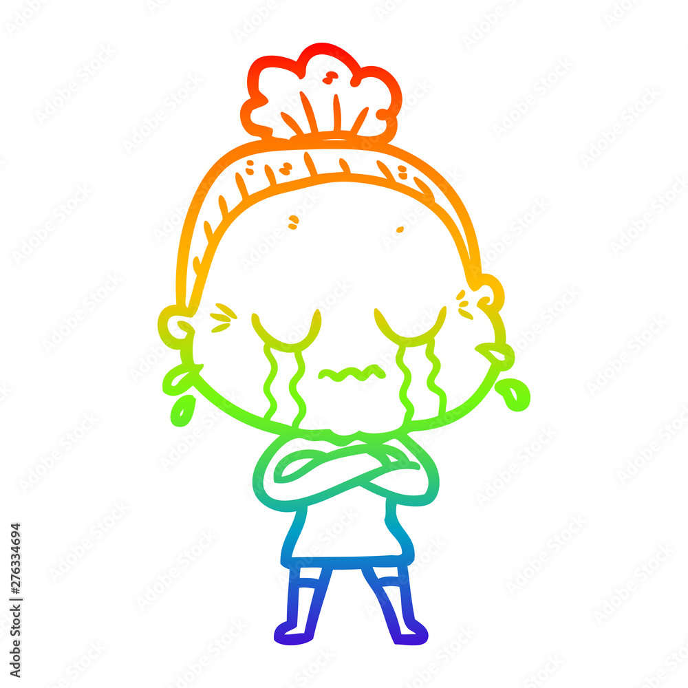rainbow gradient line drawing cartoon crying old lady rainbow gradient line drawing cartoon crying old lady