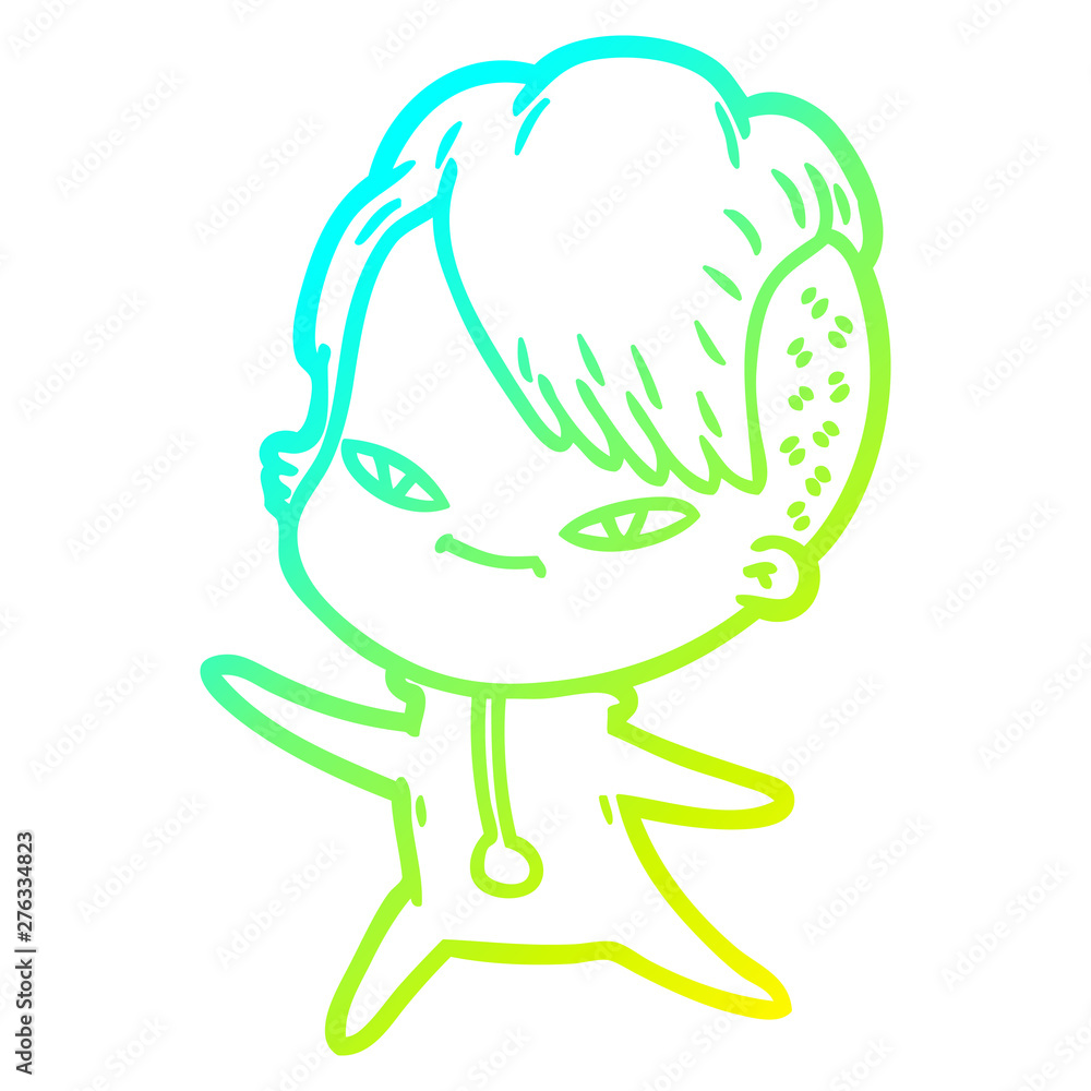 cold gradient line drawing cute cartoon girl with hipster haircut cold gradient line drawing cute cartoon girl with hipster haircut