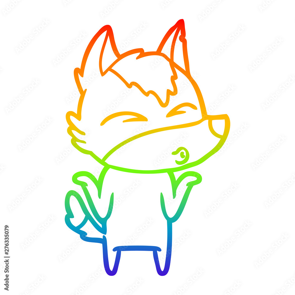 rainbow gradient line drawing cartoon wolf shrugging shoulders rainbow gradient line drawing cartoon wolf shrugging shoulders