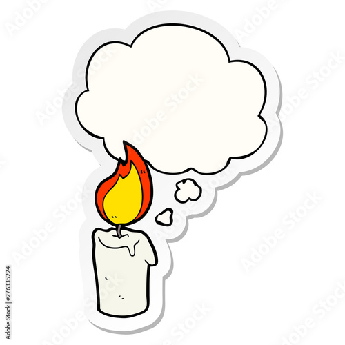 cartoon candle and thought bubble as a printed sticker