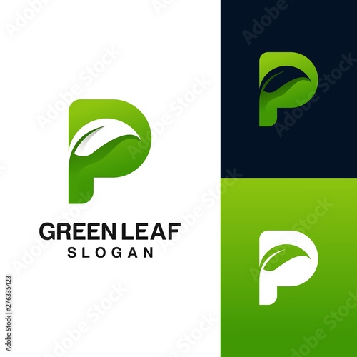 letter p with leaf logo design. green leaf logo vector illustration