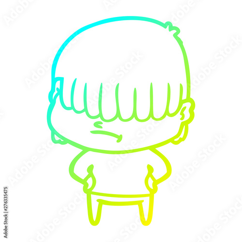 cold gradient line drawing cartoon boy with untidy hair