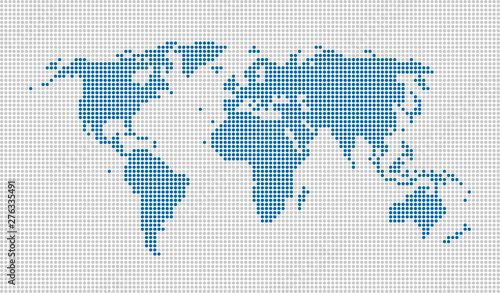 Dotted world map template for brochures or web design. The blue dots are on white background