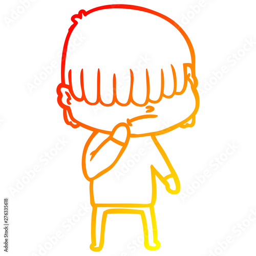 warm gradient line drawing cartoon boy with untidy hair