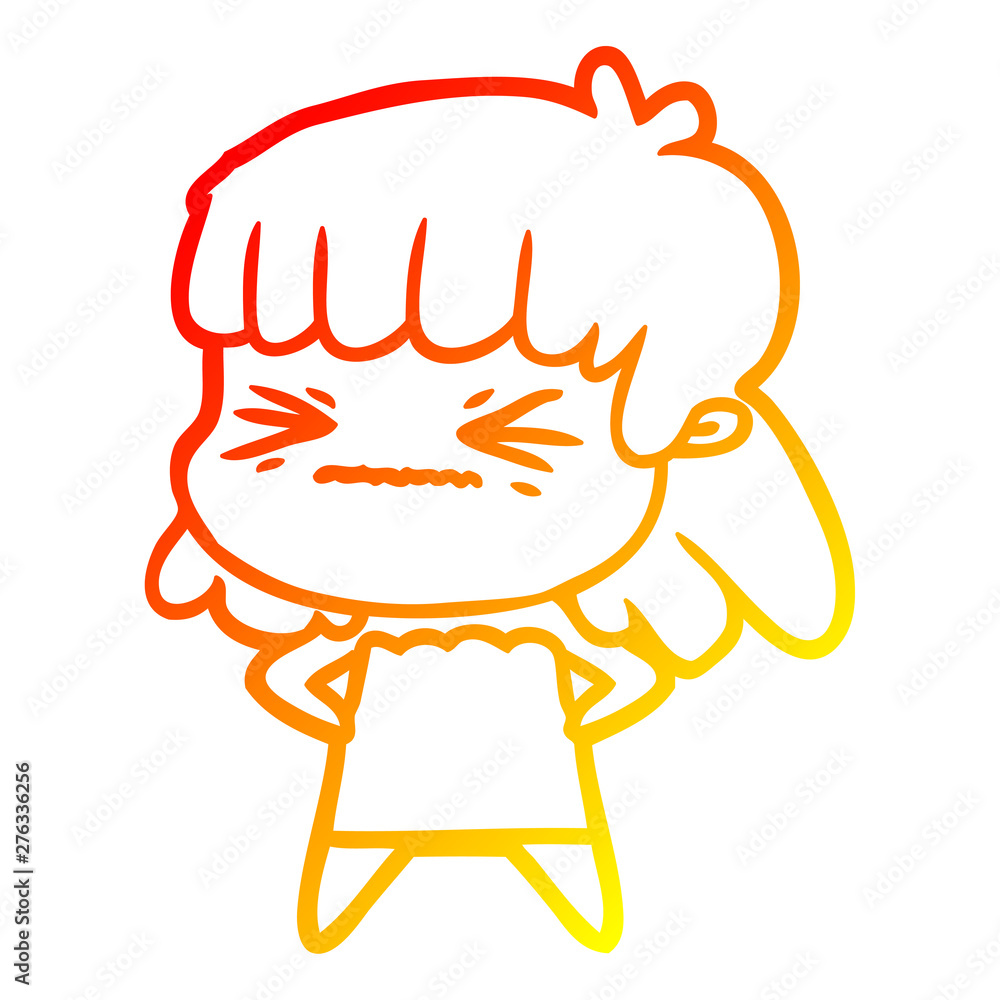 warm gradient line drawing cartoon angry girl warm gradient line drawing cartoon angry girl