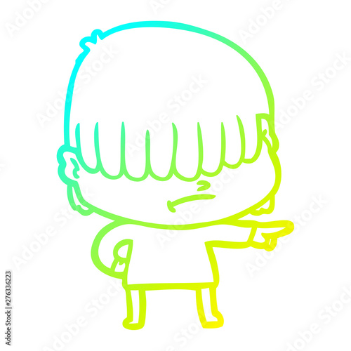cold gradient line drawing cartoon boy with untidy hair