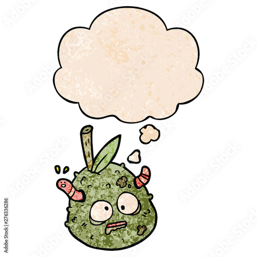 cartoon old pear and thought bubble in grunge texture pattern style