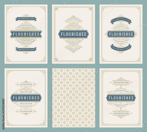 Vintage ornament greeting cards set vector templates.
