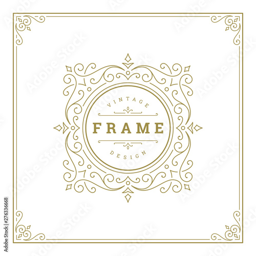 Vintage flourishes ornament swirls lines frame template vector illustration.