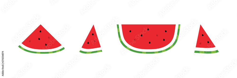 Cute vector cartoon style watermelon slices set, collection for summer and healthy food design. Cute vector cartoon style watermelon slices set, collection for summer and healthy food design.