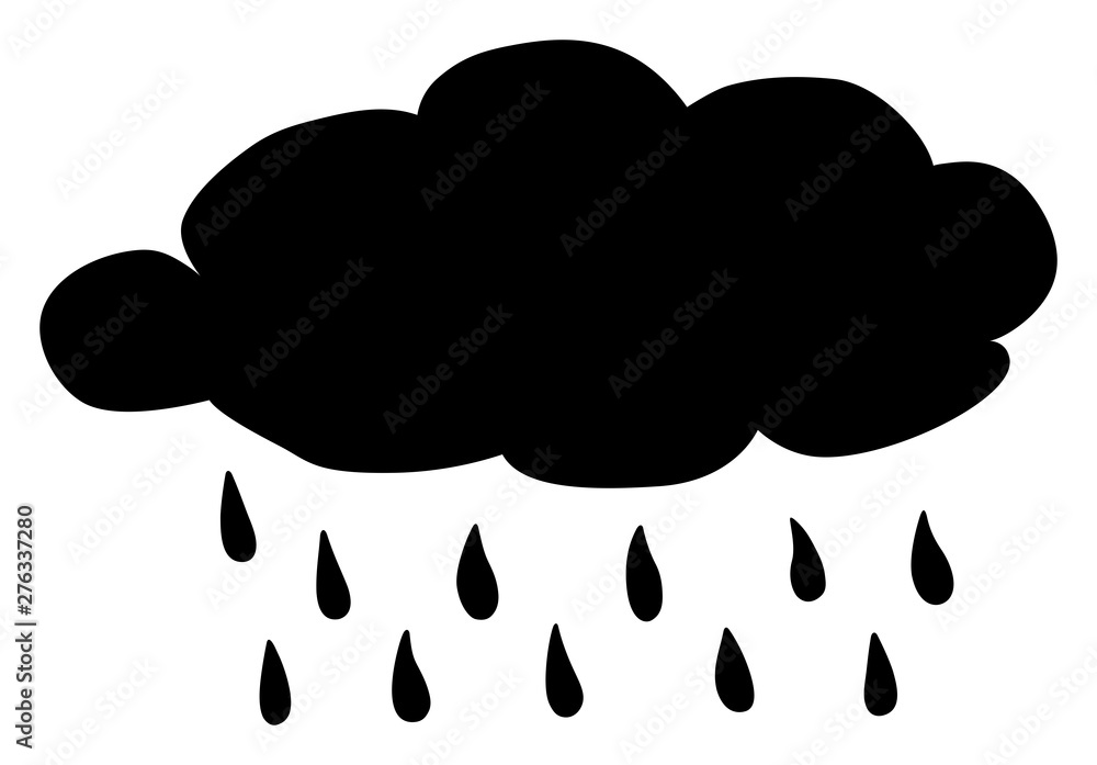 Cloud with rain drops silhouette. Weather forecast for rain icon. Vector water drops illustration. Cloud with rain drops silhouette. Weather forecast for rain icon. Vector water drops illustration.