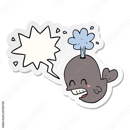 cartoon spouting whale and speech bubble sticker