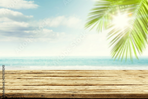 Desk of free space and beach landscape 