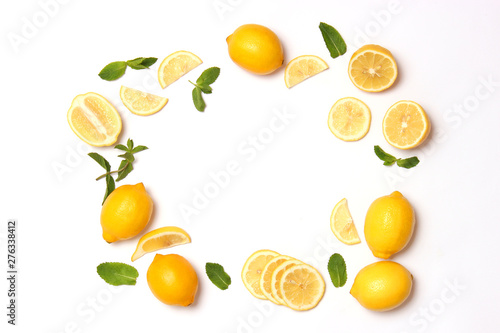 Fototapeta Naklejka Na Ścianę i Meble -  lemons on white background top view.