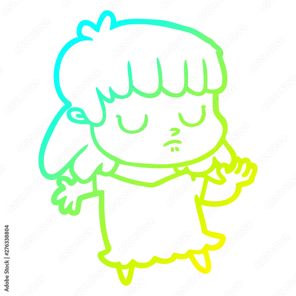 cold gradient line drawing cartoon indifferent woman